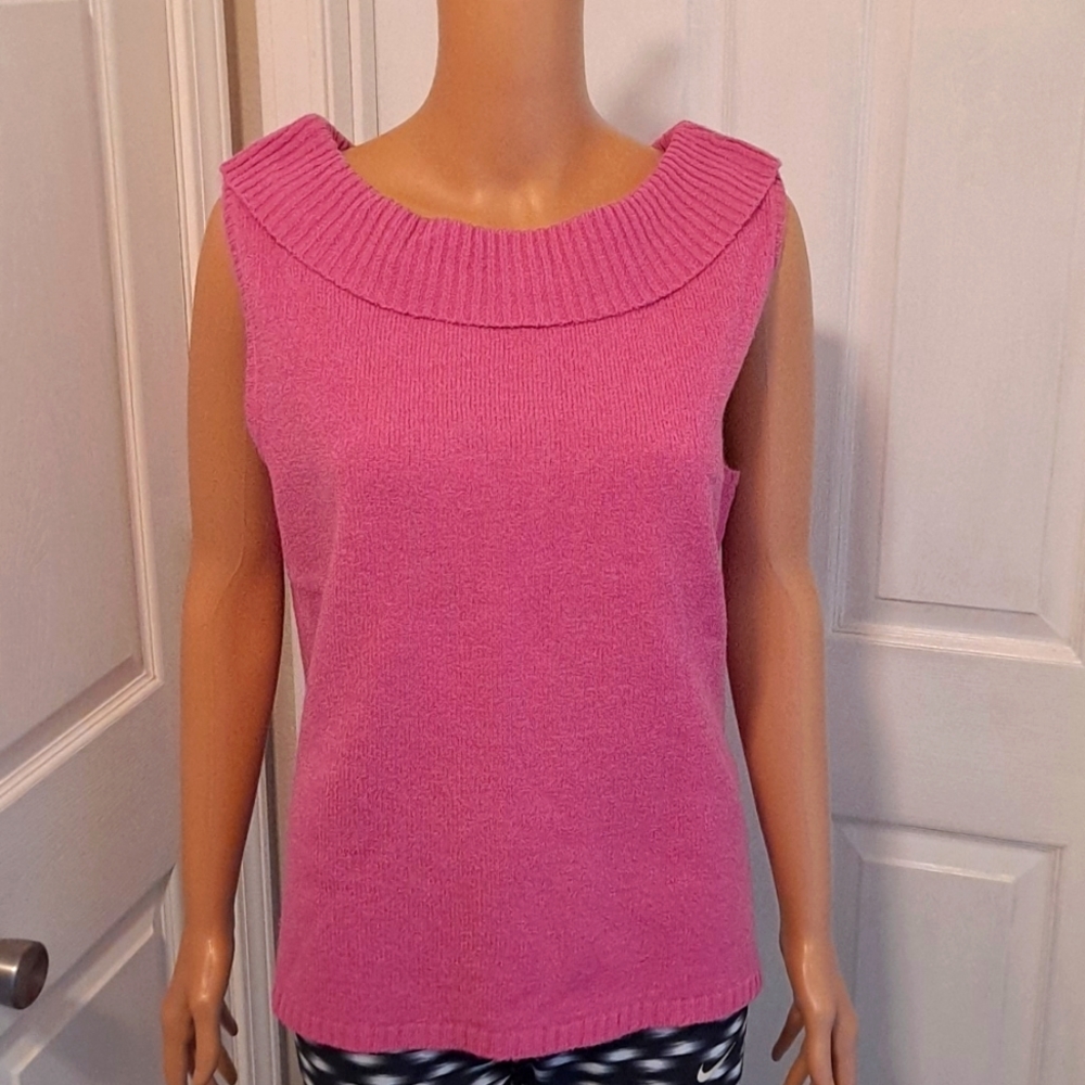 Carolyn Taylor Hot Pink Ribbed Roll Neck Sleeveless Sweater